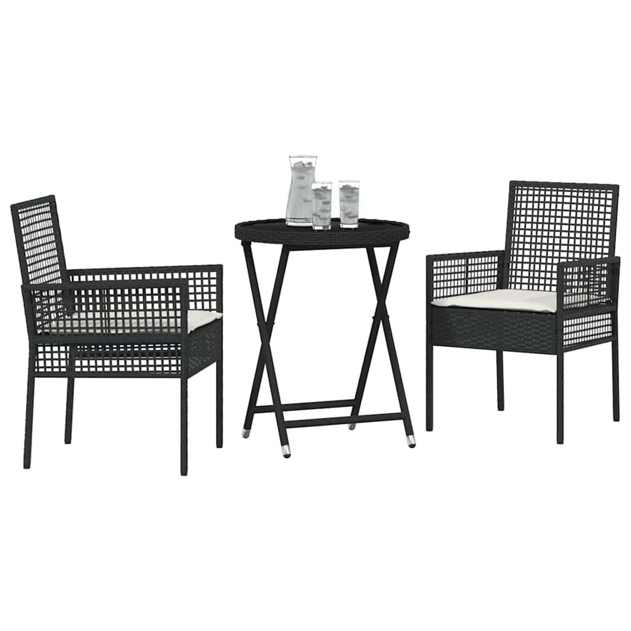 Tuin Bistro Set 3 Pcs Poly Rattan Zwart en crèmewit