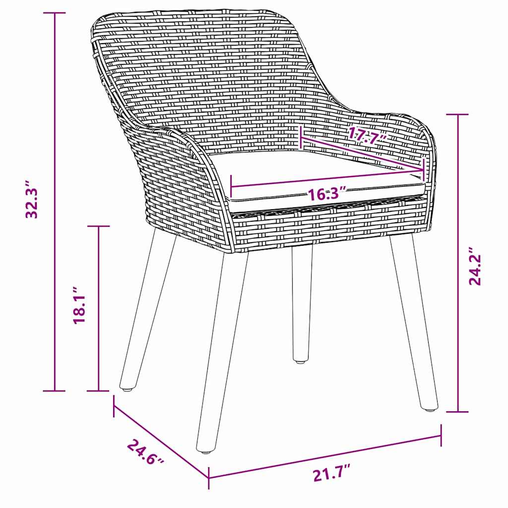 Tuinstoel 2 Pcs 62,5 X 55 X 82 Cm Poly Rattan Lichtgrijs