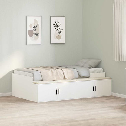 Bedframe Met Lade Met Opslag Bewerkt Hout Wit