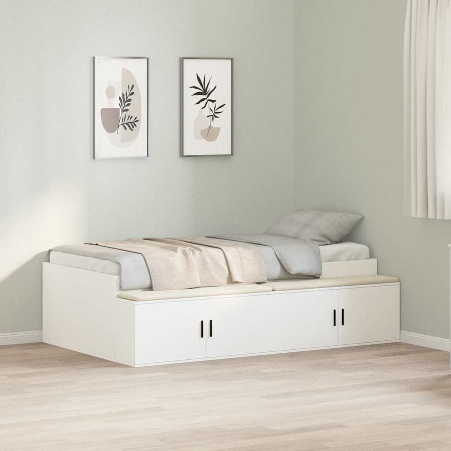 Bedframe Met Lade Met Opslag Bewerkt Hout Wit