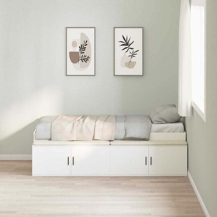 Bedframe Met Lade Met Opslag Bewerkt Hout Wit
