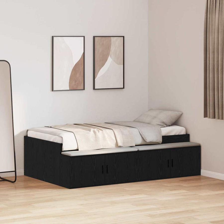 Bedframe met lade Zwart Eiken 90 x 190 cm Bewerkt hout