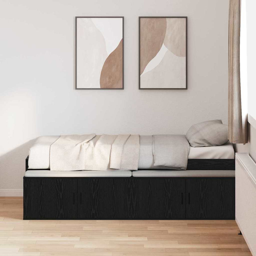 Bedframe met lade Zwart Eiken 90 x 190 cm Bewerkt hout