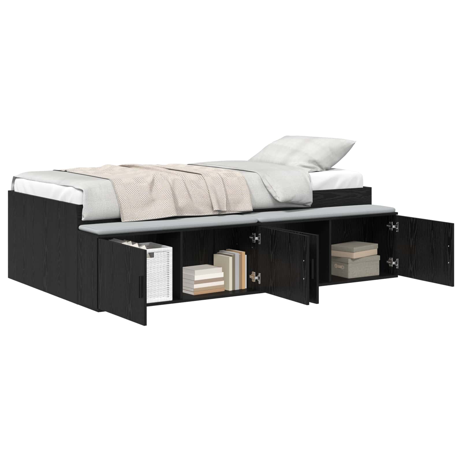 Bedframe met lade Zwart Eiken 90 x 190 cm Bewerkt hout
