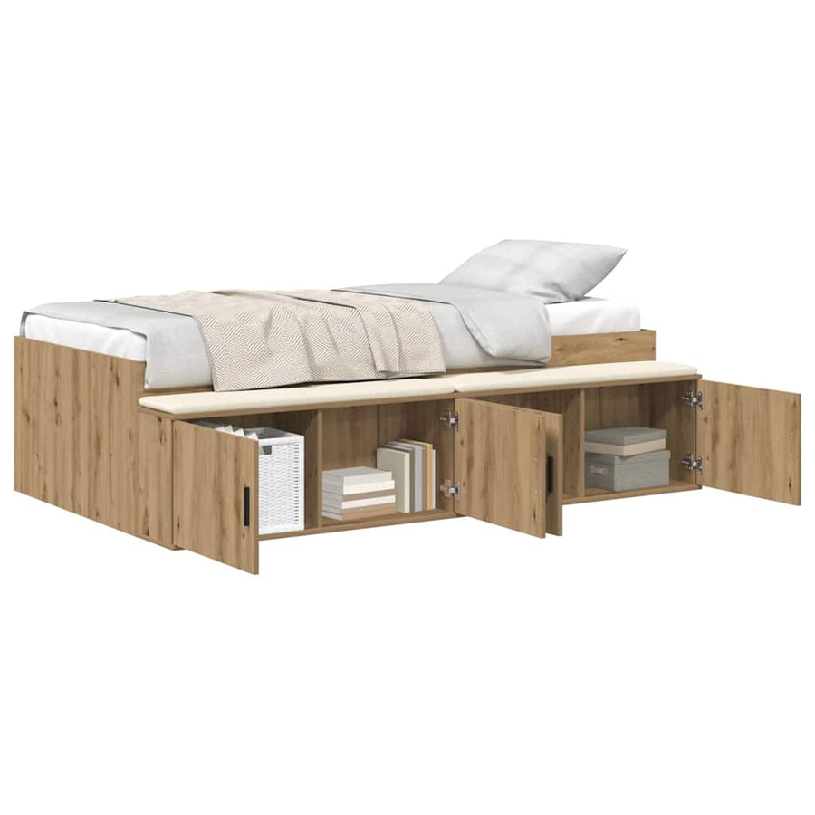 Bedframe Met Lade Artisan Eiken Bewerkt Hout artisanaal eikenkleurig