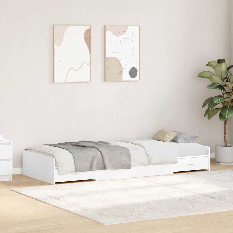 Opbergbedframe met hoofdeinde met lade Wit 100 x 200 cm Bewerkt hout