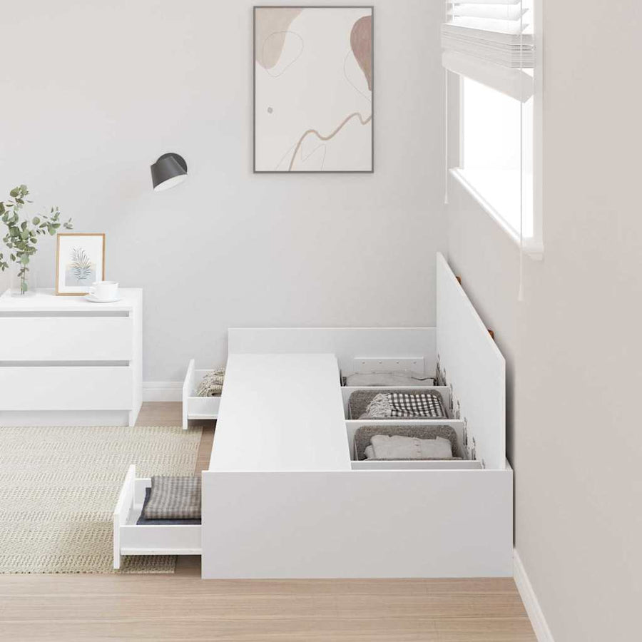 Opbergbedframe met hoofdeinde met lade Wit 100 x 200 cm Bewerkt hout