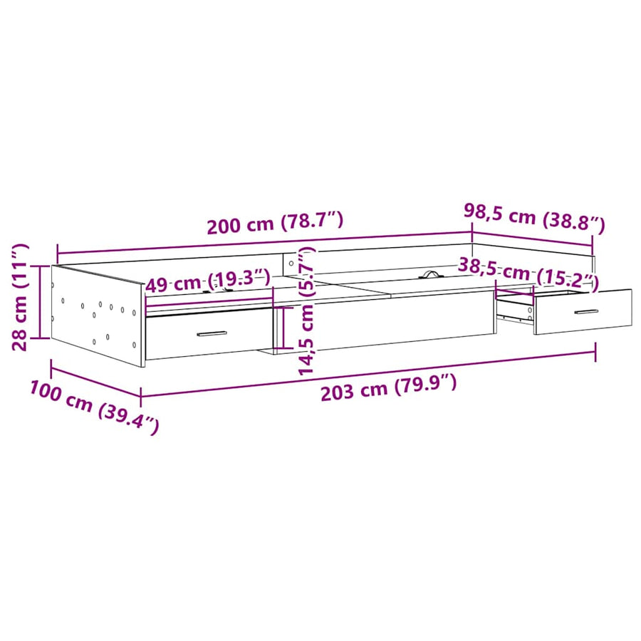 Opbergbedframe met hoofdeinde met lade Wit 100 x 200 cm Bewerkt hout