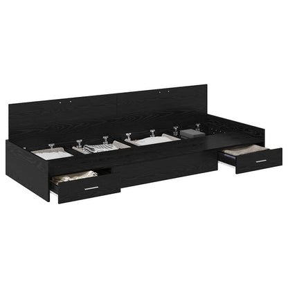 Opbergbedframe met hoofdeinde Zwart Eiken 100 x 200 cm Bewerkt hout