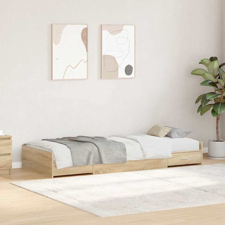 Opbergbedframe met hoofdeinde Sonoma Eiken 100 x 200 cm Bewerkt hout