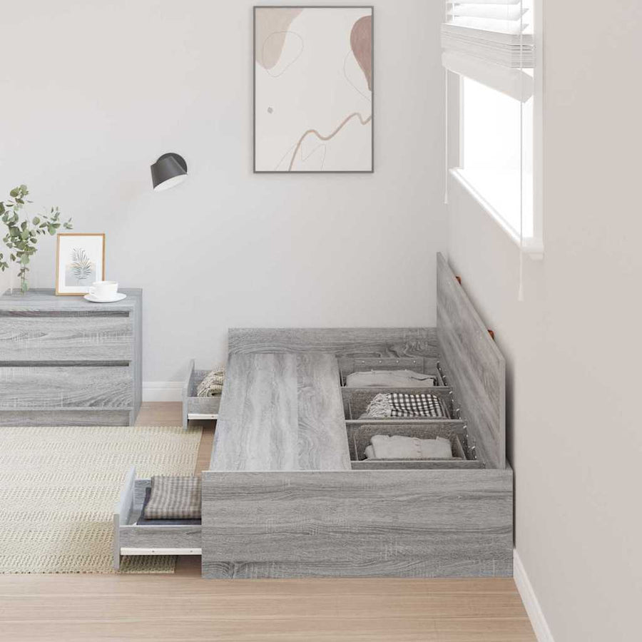 Opbergbedframe met hoofdeinde Grijs Sonoma 100 x 200 cm Bewerkt hout