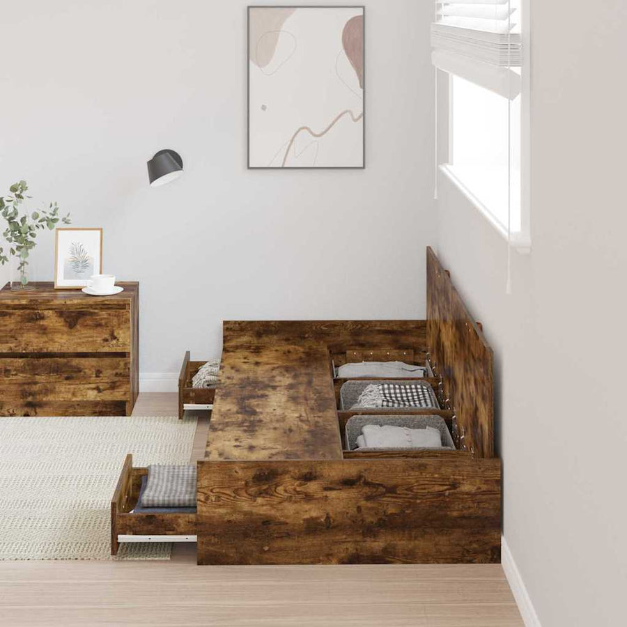 Opbergbedframe met hoofdeinde Oud Hout 100 x 200 cm Bewerkt hout