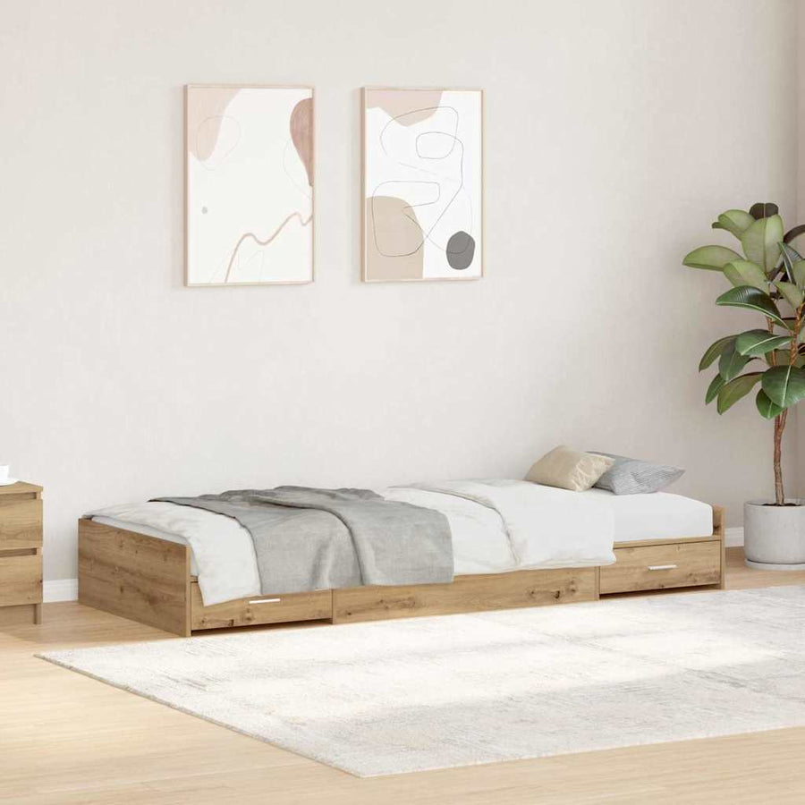 Opbergbedframe met hoofdeinde Artisan Eiken 100 x 200 cm Bewerkt hout