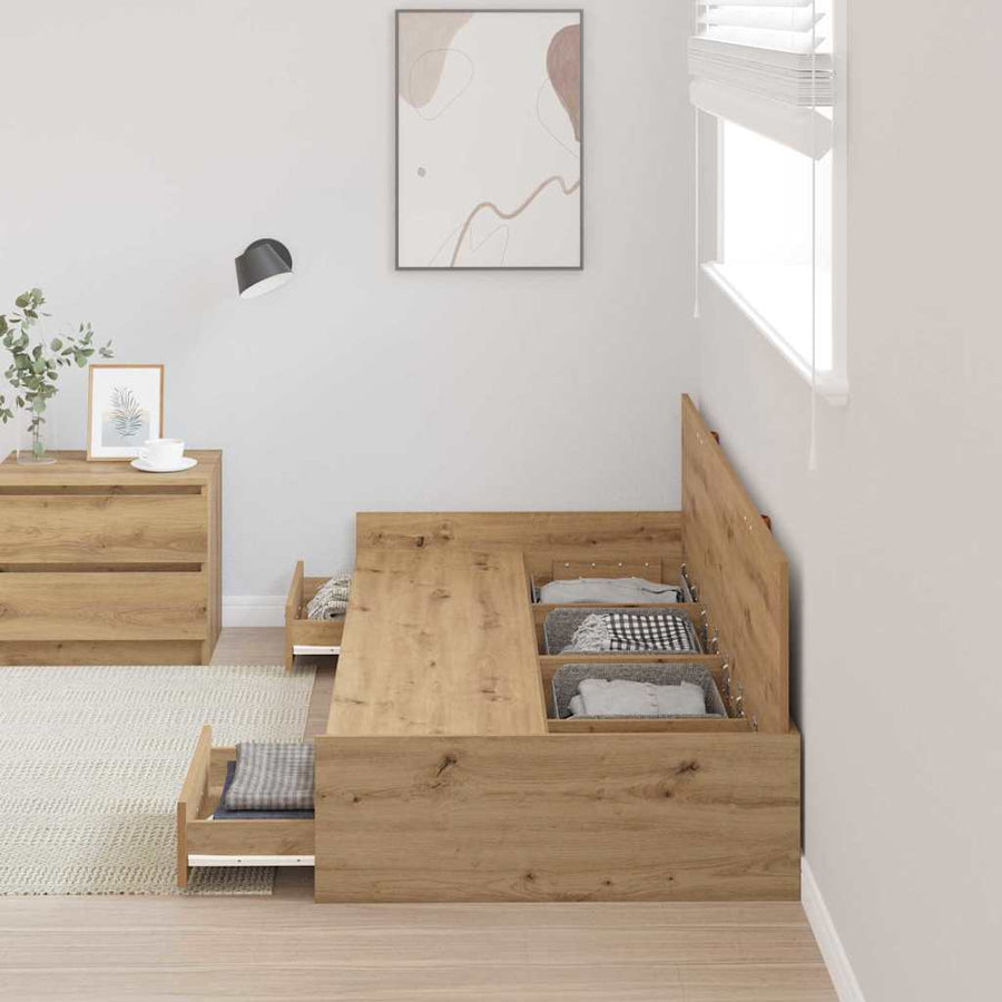 Opbergbedframe met hoofdeinde Artisan Eiken 100 x 200 cm Bewerkt hout