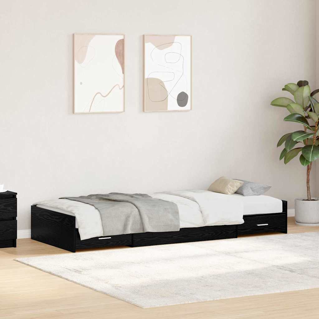 Opbergbedframe met hoofdeinde Zwart Eiken 90 x 200 cm Bewerkt hout