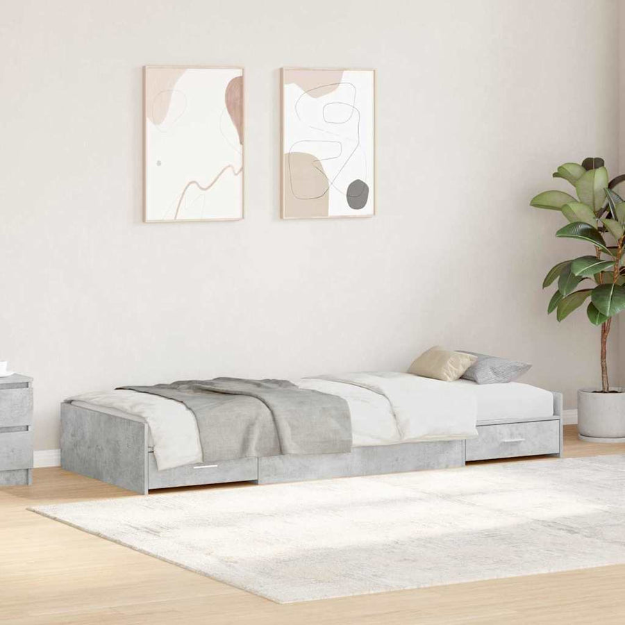 Opbergbedframe met hoofdeinde Beton Grijs 90 x 200 cm Bewerkt hout
