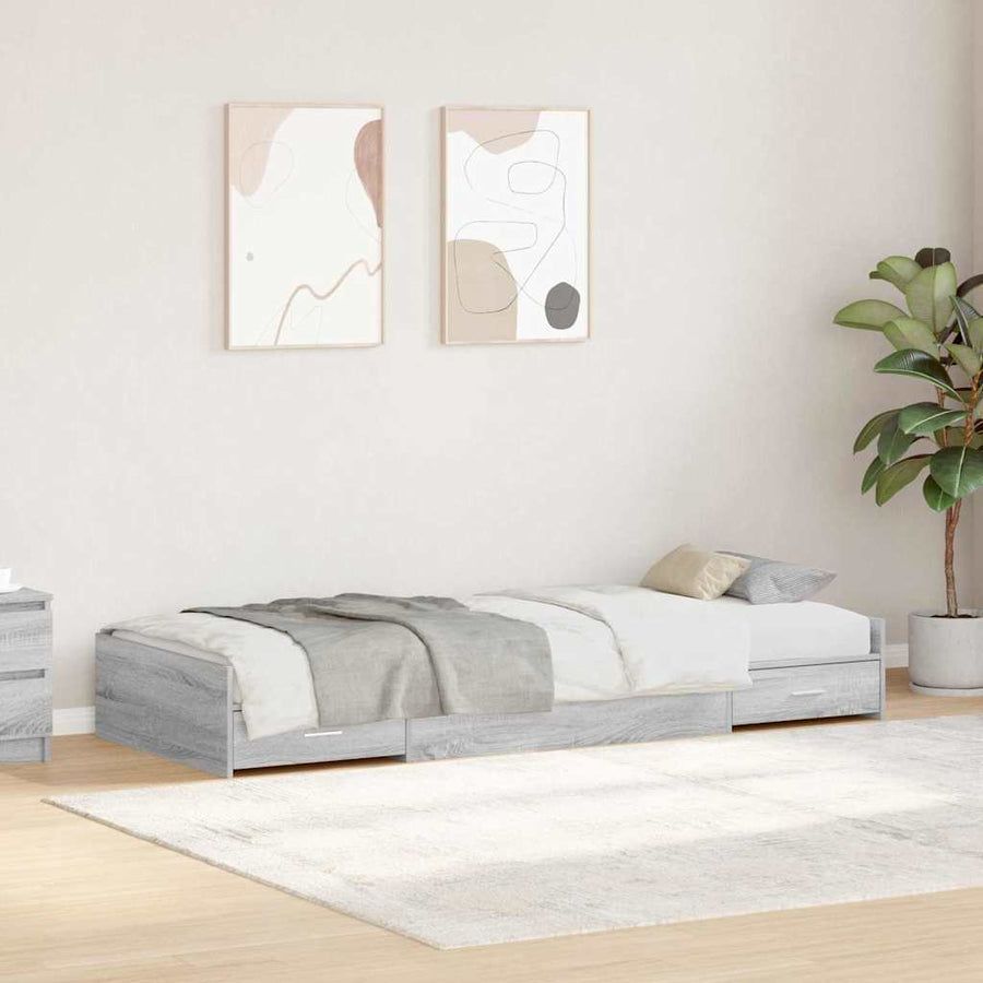 Opbergbedframe met hoofdeinde Grijs Sonoma 90 x 200 cm Bewerkt hout