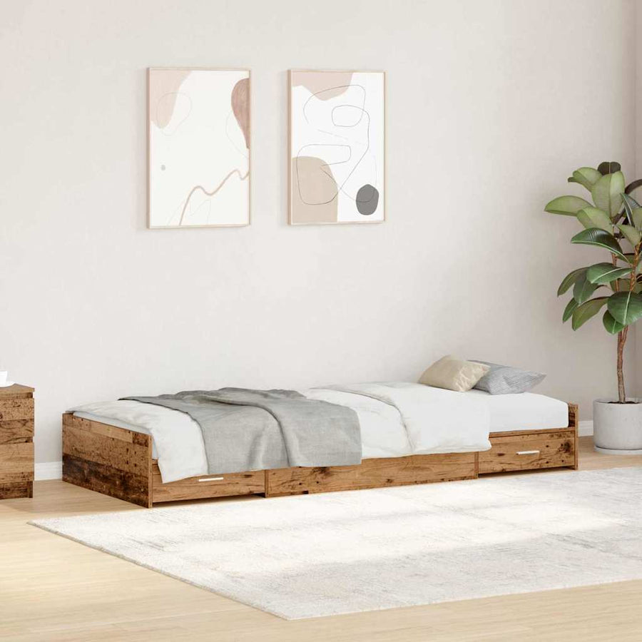 Opbergbedframe met hoofdeinde Oud Hout 90 x 200 cm Bewerkt hout