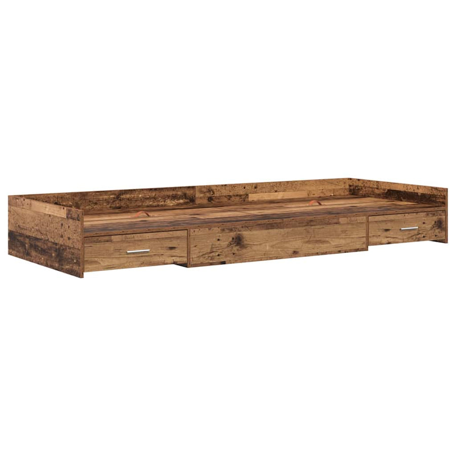 Opbergbedframe met hoofdeinde Oud Hout 90 x 200 cm Bewerkt hout