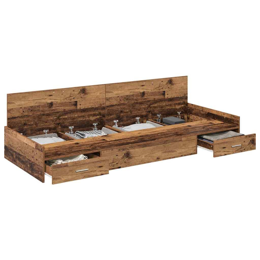 Opbergbedframe met hoofdeinde Oud Hout 90 x 200 cm Bewerkt hout