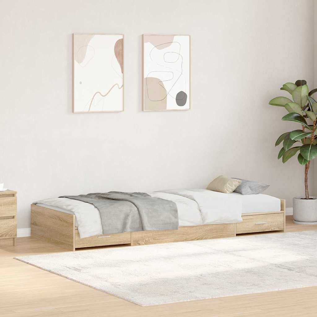 Opbergbedframe met hoofdeinde Sonoma Eiken 80 x 200 cm Bewerkt hout