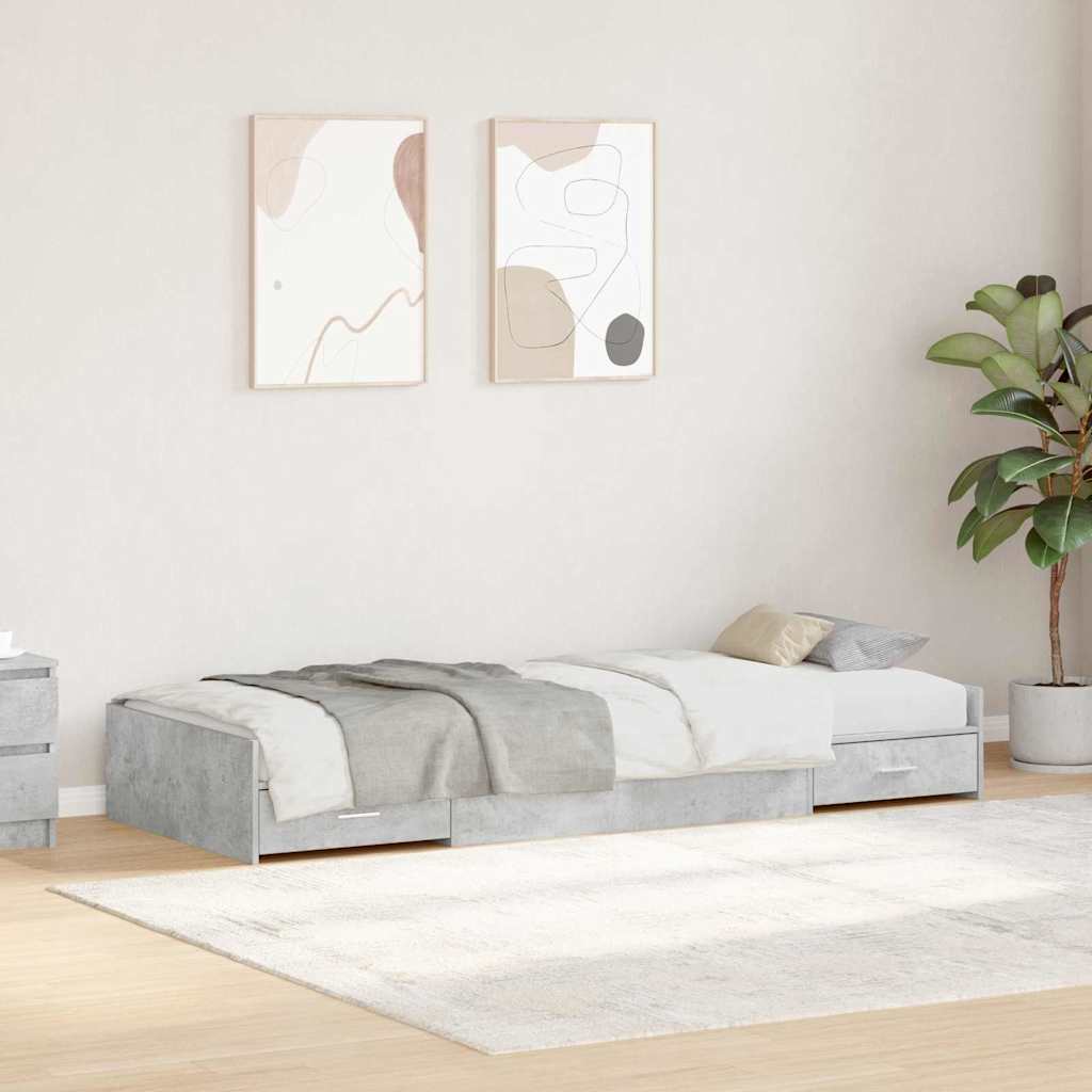 Opbergbedframe met hoofdeinde Beton Grijs 80 x 200 cm Bewerkt hout