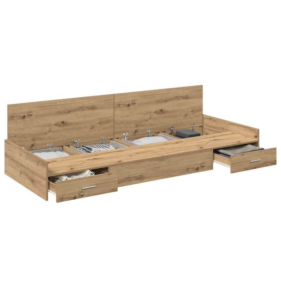 Opbergbedframe met hoofdeinde Artisan Eiken 80 x 200 cm Bewerkt hout