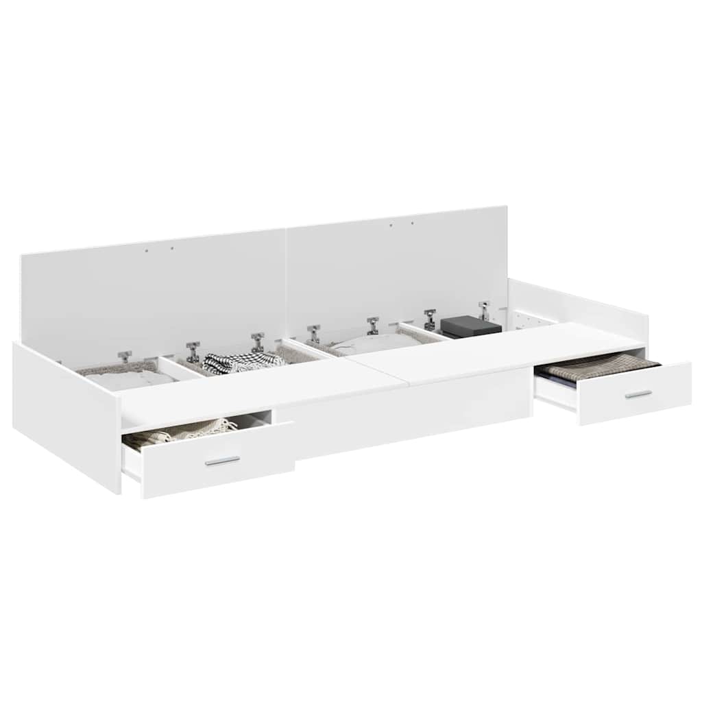 Opbergbedframe met hoofdeinde met lade Wit 75 x 190 cm Bewerkt hout