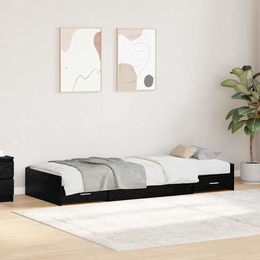 Opbergbedframe met hoofdeinde Zwart Eiken 75 x 190 cm Bewerkt hout