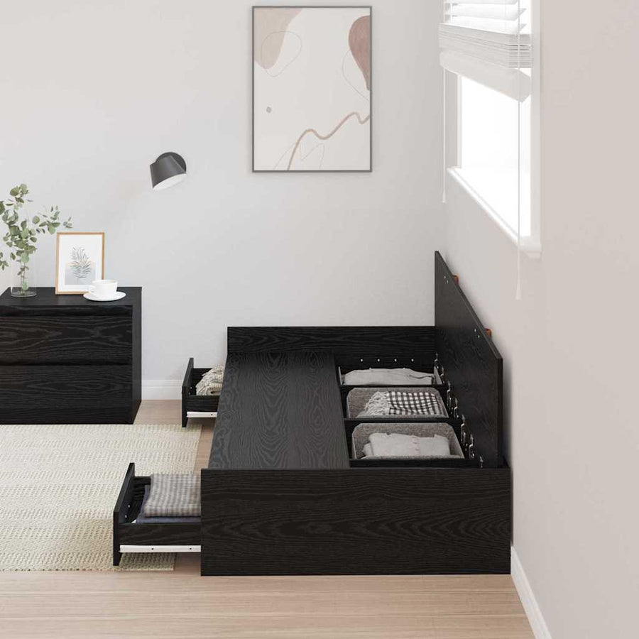 Opbergbedframe met hoofdeinde Zwart Eiken 75 x 190 cm Bewerkt hout