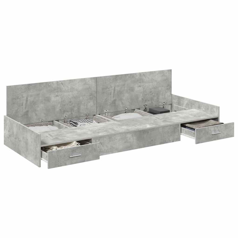 Opbergbedframe met hoofdeinde Beton Grijs 75 x 190 cm Bewerkt hout