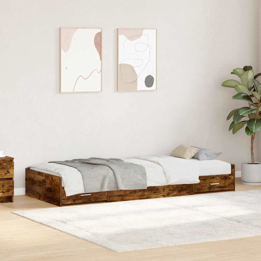 Opbergbedframe met hoofdeinde Gerookt eiken 75 x 190 cm Bewerkt hout