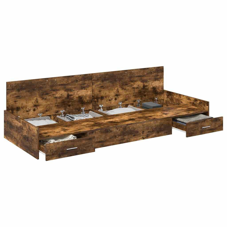 Opbergbedframe met hoofdeinde Gerookt eiken 75 x 190 cm Bewerkt hout