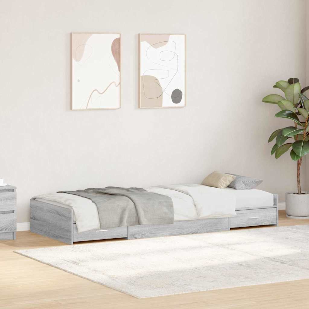Opbergbedframe met hoofdeinde Grijs Sonoma 75 x 190 cm Bewerkt hout