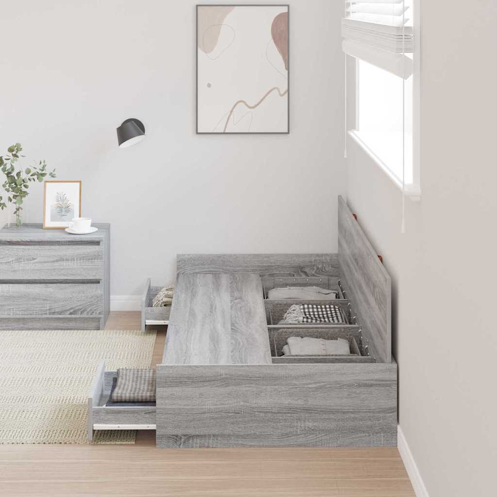 Opbergbedframe met hoofdeinde Grijs Sonoma 75 x 190 cm Bewerkt hout