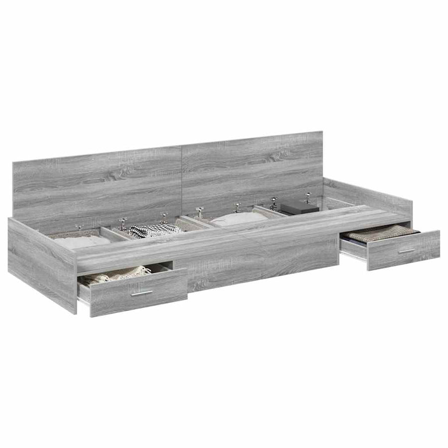Opbergbedframe met hoofdeinde Grijs Sonoma 75 x 190 cm Bewerkt hout