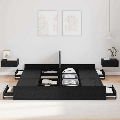 Opbergbedframe met lade met hoofdeinde met opslag Zwart eiken 200 x 200 cm