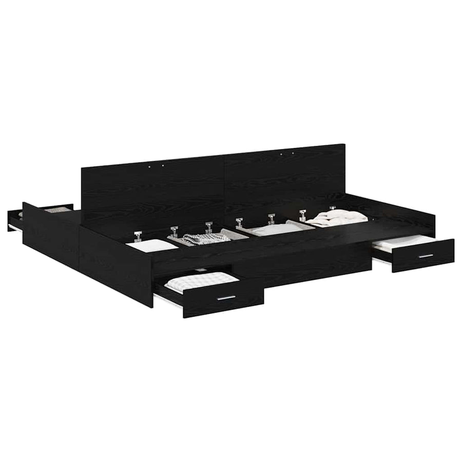 Opbergbedframe met lade met hoofdeinde met opslag Zwart eiken 200 x 200 cm