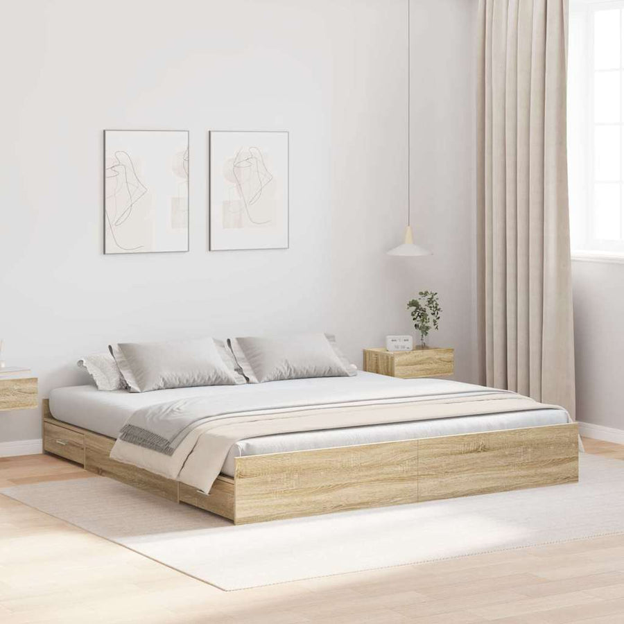 Opbergbedframe met lade met hoofdeinde met opslag Sonoma eiken 200 x 200 cm