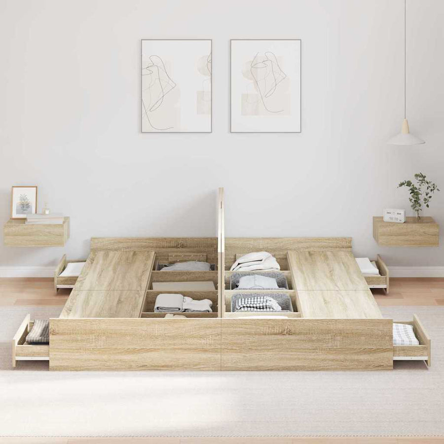 Opbergbedframe met lade met hoofdeinde met opslag Sonoma eiken 200 x 200 cm