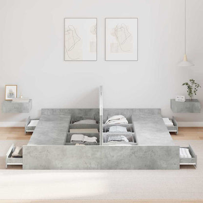 Opbergbedframe met lade met hoofdeinde met opslag Betongrijs 200 x 200 cm
