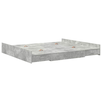 Opbergbedframe met lade met hoofdeinde met opslag Betongrijs 200 x 200 cm