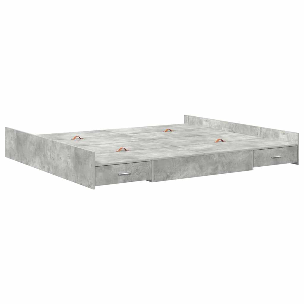 Opbergbedframe met lade met hoofdeinde met opslag Betongrijs 200 x 200 cm