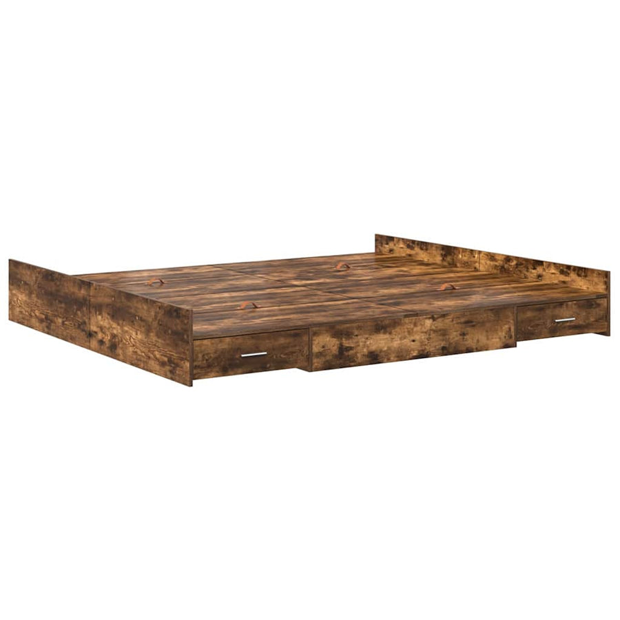 Opbergbedframe met lade met hoofdeinde met opslag Gerookt eiken 200 x 200 cm
