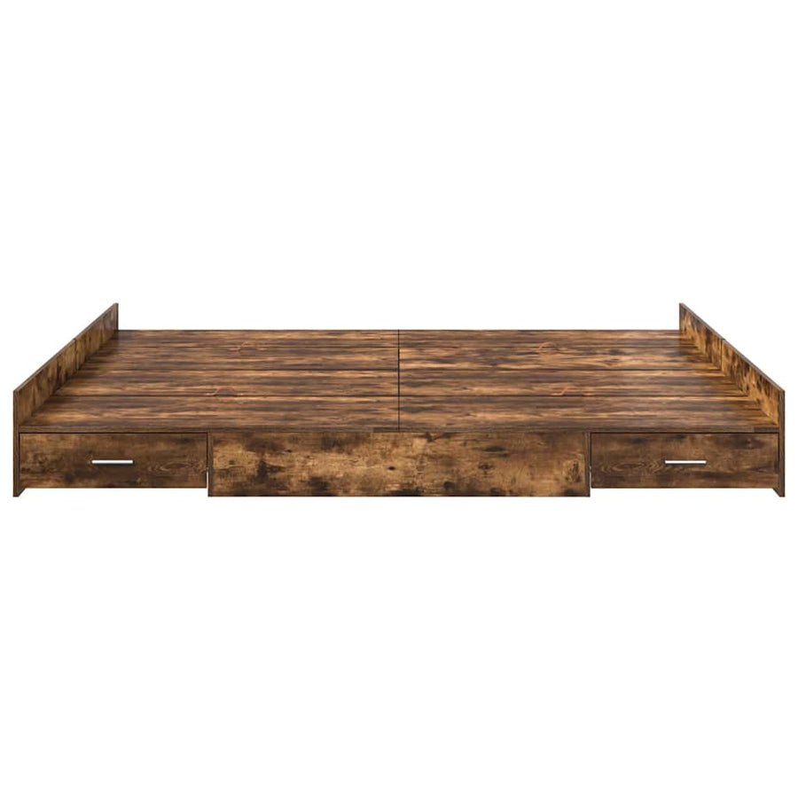Opbergbedframe met lade met hoofdeinde met opslag Gerookt eiken 200 x 200 cm