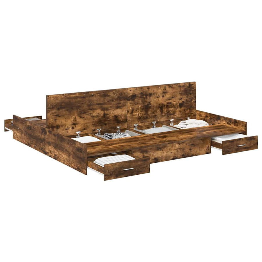 Opbergbedframe met lade met hoofdeinde met opslag Gerookt eiken 200 x 200 cm