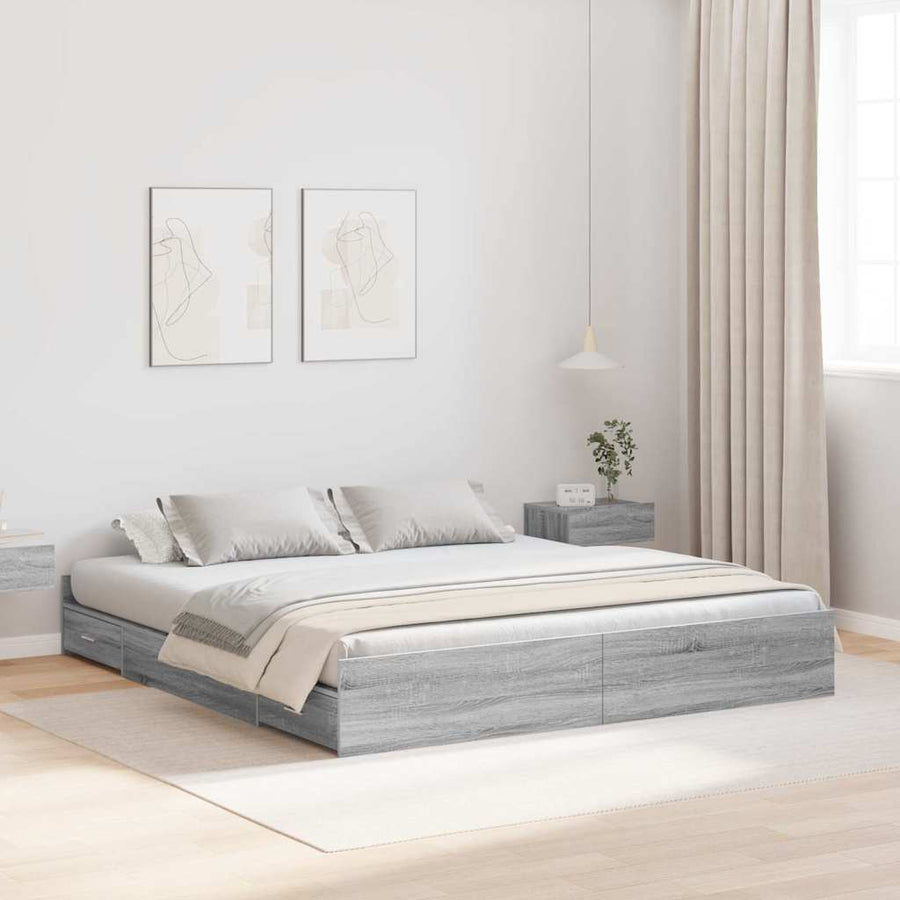 Opbergbedframe met lade met hoofdeinde met opslag Grijs sonoma 200 x 200 cm