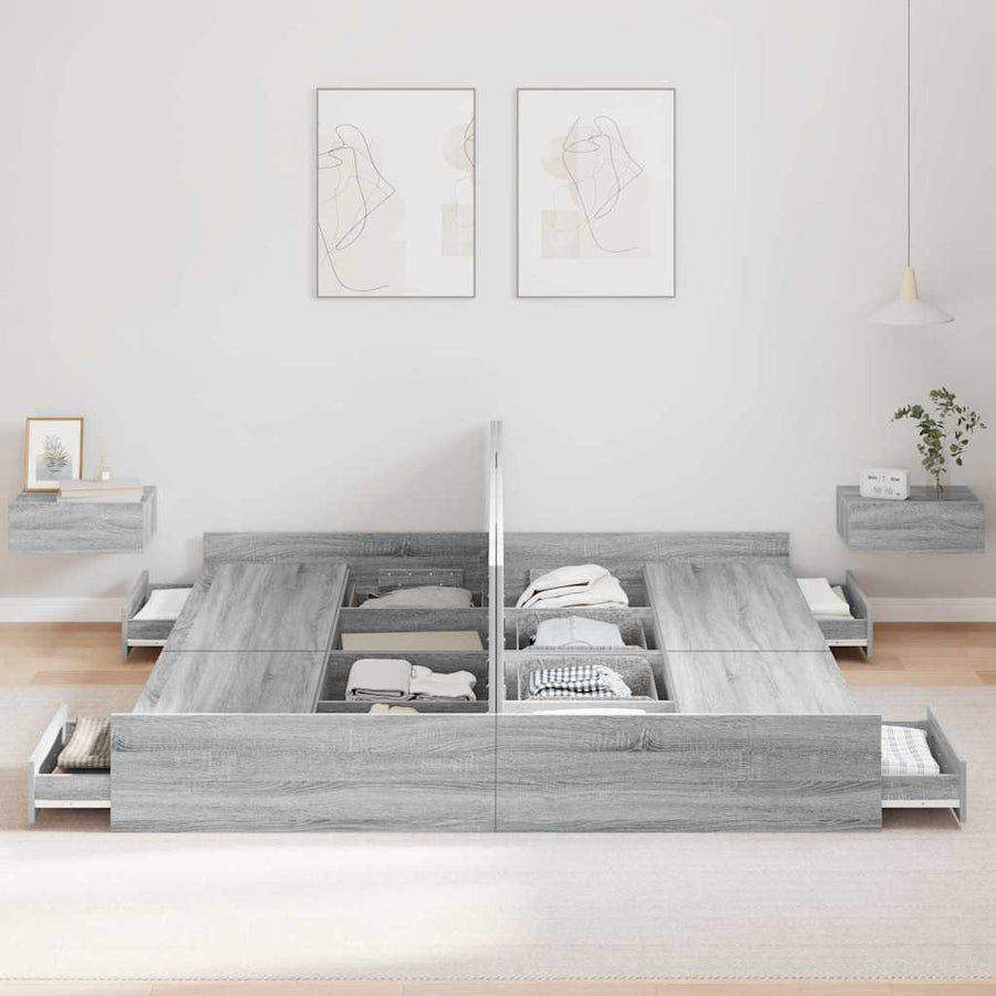 Opbergbedframe met lade met hoofdeinde met opslag Grijs sonoma 200 x 200 cm