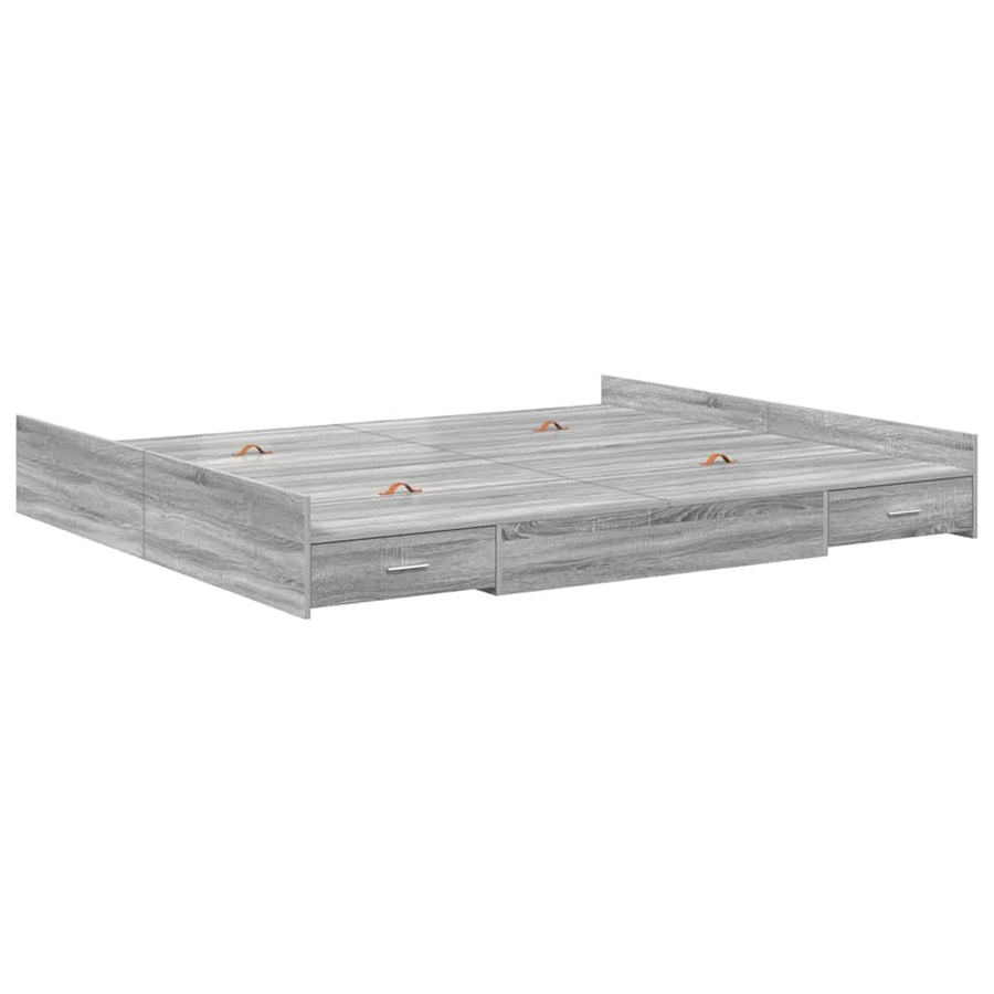 Opbergbedframe met lade met hoofdeinde met opslag Grijs sonoma 200 x 200 cm
