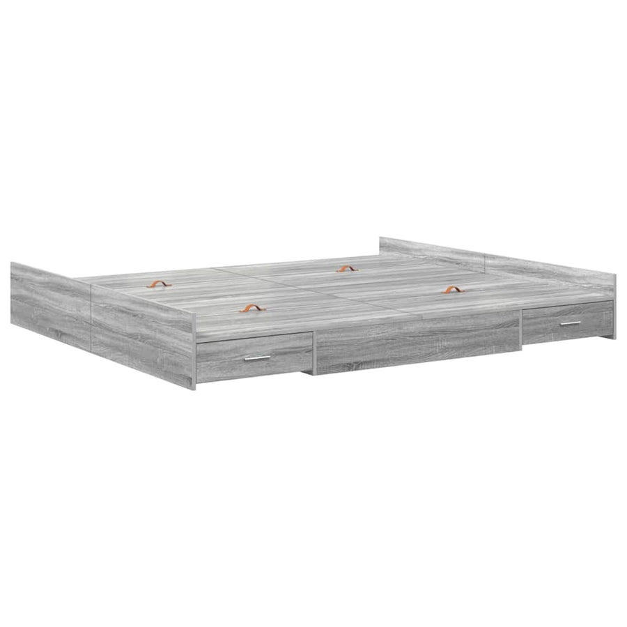 Opbergbedframe met lade met hoofdeinde met opslag Grijs sonoma 200 x 200 cm